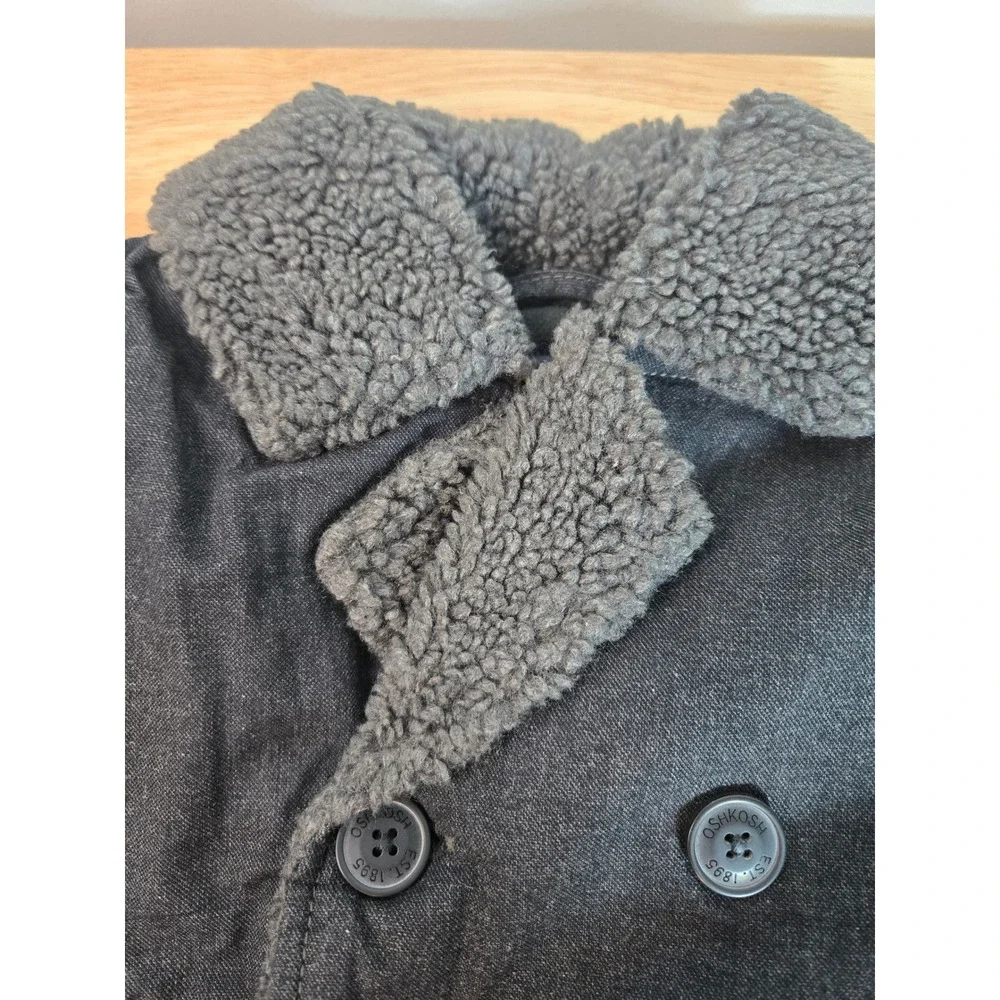 OshKosh B'gosh Boys Grey Sherpa Collar Double Breasted Peacoat Jacket Size 10